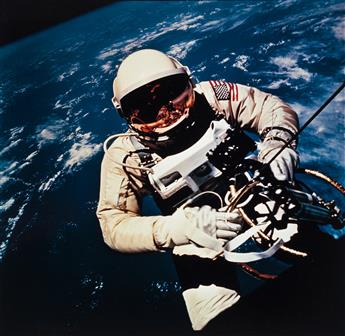 (SPACE EXPLORATION) Group of 22 large-format photographs from various NASA missions, including scenes of astronauts floating in space a
